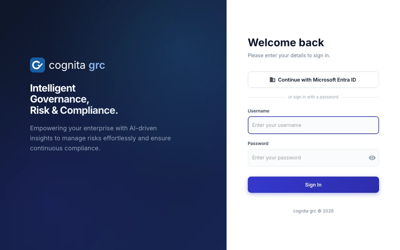 cognita grc sign-in screen in the same layout
